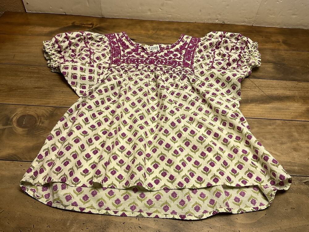 Sister Mary Patsy Top Size Large Embroidered Boho Peasant Cottagecore Purple